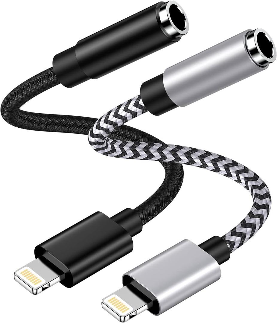 3.5mm to Lightning Adapter, Apple Dongle Jack Converter for Aux Cable Wire [Mfi Certified]2pack Male to Female Headphones/Earbuds Ox Connector for iPhone 14 Pro Max 13 12 11 XR XS SE 8 Plus iPad iPod (Black, White)