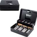 Cash Box with Money Tray and TOP Key & Push-Button Lock, Money Saving Lock Box, Safe Locking Box for Cash Register XL 11.8"x9.45"x3.54" Black