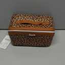 BOYATU Travel Makeup Bag for Women: 3 Pcs Set Portable Make up Bags with Handle - Leopard Print Cosmetic Bags with Comparments - Waterproof Vegan Leather Toiletry Bag (A-1-Brown)