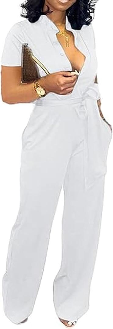 Yiershu Formal Jumpsuit for Women Dressy Elegant Long Straight Pants Jumpsuits for Party Club with Button Down (X-Large)