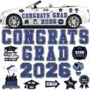 2026 Graduation Car Magnets Decorations Congrats Grad Car Magnets Stickers Blue and Black Graduation Car Decorations for Cars Metal Surface Fridge Garage Mailbox Graduation Party Supplies