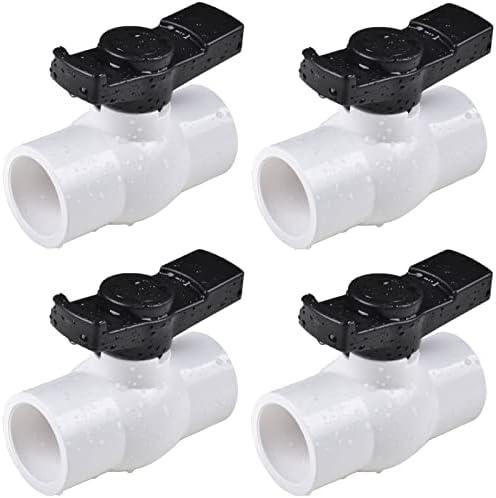 (4 Pcs) 1-1/4" PVC Ball Valve, Shut-Off PVC Ball Valve Socket with Upgrade Easy-Turn Handle for SCH40 Pipe-Suitable for Swimming Pool, Water Project & Irrigation System, Rated at 150 PSI