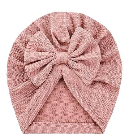 Cinaci 3 Pieces Baby Girls Turban Hats with Bow Newborn Hospital Caps Bonnets Beanies Headwraps for Infants Toddlers