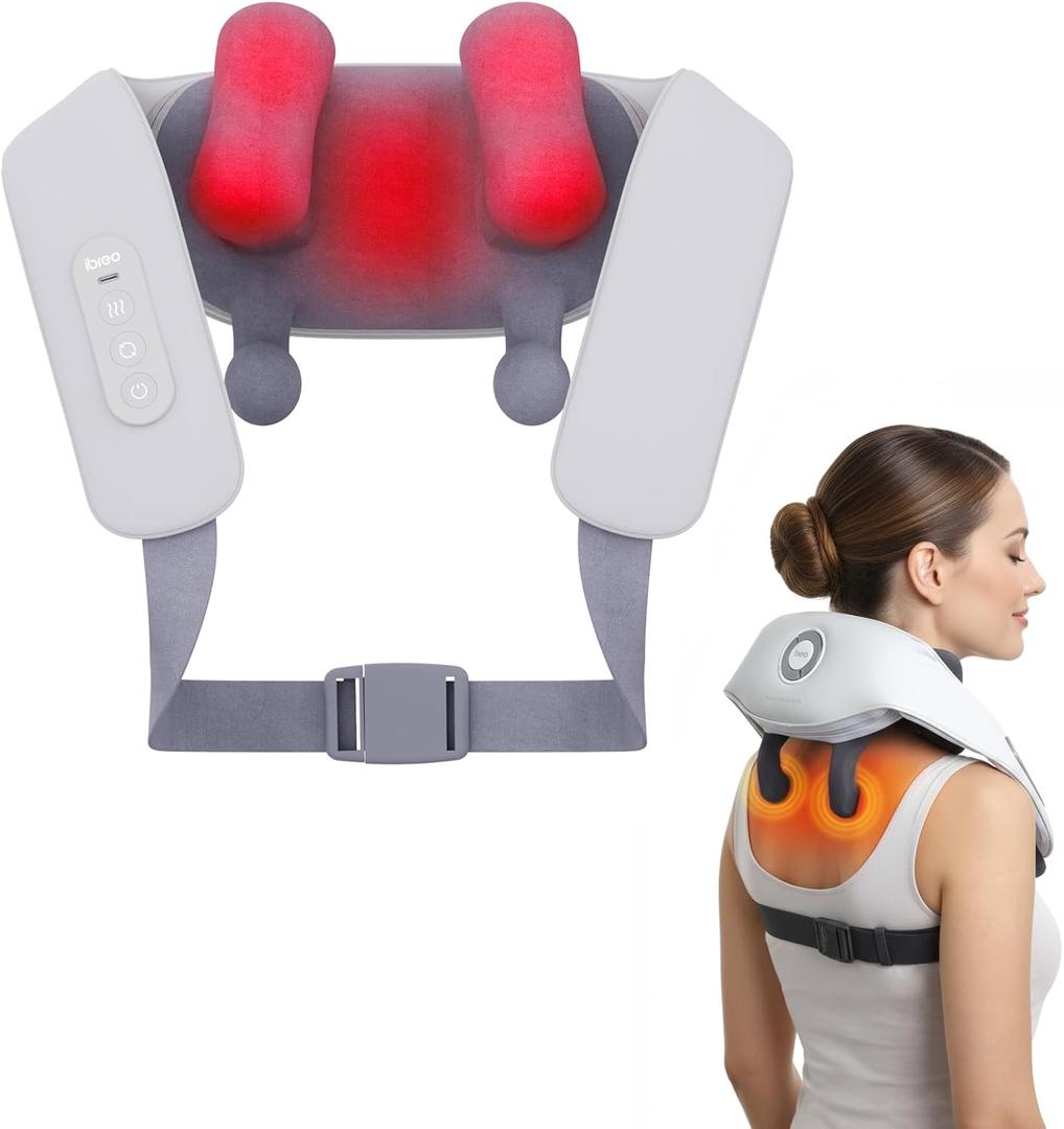 Shiatsu Neck and Back Massagers with Heat, 150 Mins Uses, 4 Modes & Adjustable Massage Head, Electric 3D Deep Tissue Kneading for Shoulder, Leg, Muscle Soreness, Pain Relief, Relaxation for Women, Men (Lavender Gray)