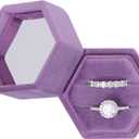 BLUTETE Hexagon Velvet 2 Slots Jewelry Ring Box Engagement Ring Box Wedding Day Detachable Lid for Proposal Engagement Wedding Ceremony (Lilac)