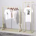 Modern Clothes Retail Heavy Duty Garment Racks,Metal Clothing Store Hanger Storage Shelves,Floor-Standing Display Rack (Gold Square Tube, 71" H)