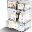 5 Pack Stackable Storage Drawers, Clear Plastic Organizer Bins with Pull-out Handle for Makeup, Ideal for Vanity, Bathroom, Undersink, Cabinet, Pantry Organization