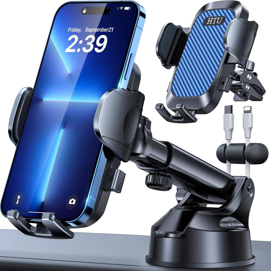 2026 Best Car Phone Holder Ultimate 5-in-1 & Upgraded 100+LBS Strongest Suction True Military-Grade & Safety Cert360 Windshield Dashboard Vent Mount for iPhone Android & Truck, Blue