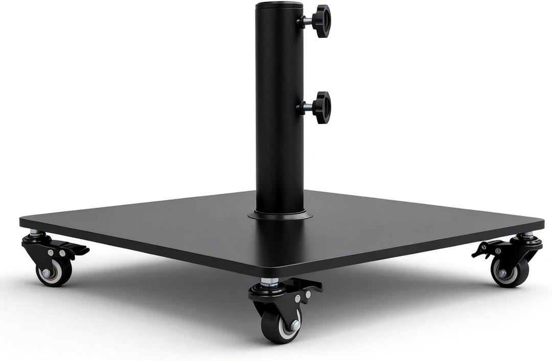 T&Jero 40 lb Heavy Duty Square Steel Plate Patio Market Table Umbrella Base Stand Weight with Wheels for Outdoor, Black