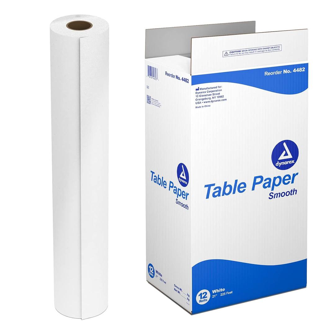 Dynarex White Smooth Table Paper - Box of 12 Roll (21" x 225ft)