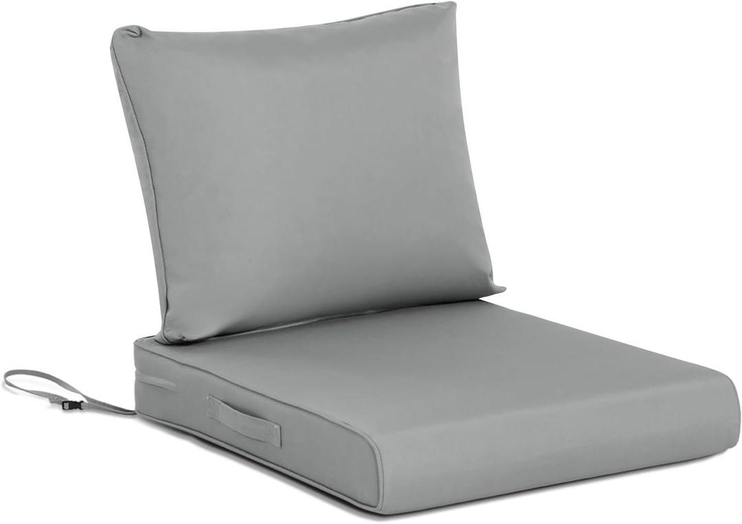 BPS 21 x 21 Inch Outdoor Chair Cushion Set, Fade-Resistant and Water-Resistant Solution-Dyed Polyester Fabric Patio Deep Seat Cushion with Removable Cover and Straps for Outdoor/Indoor Use