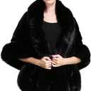 BEAUTELICATE Women's Faux Fur Shawl Wrap Stoles for Bridal Wedding Dresses (Black) One size