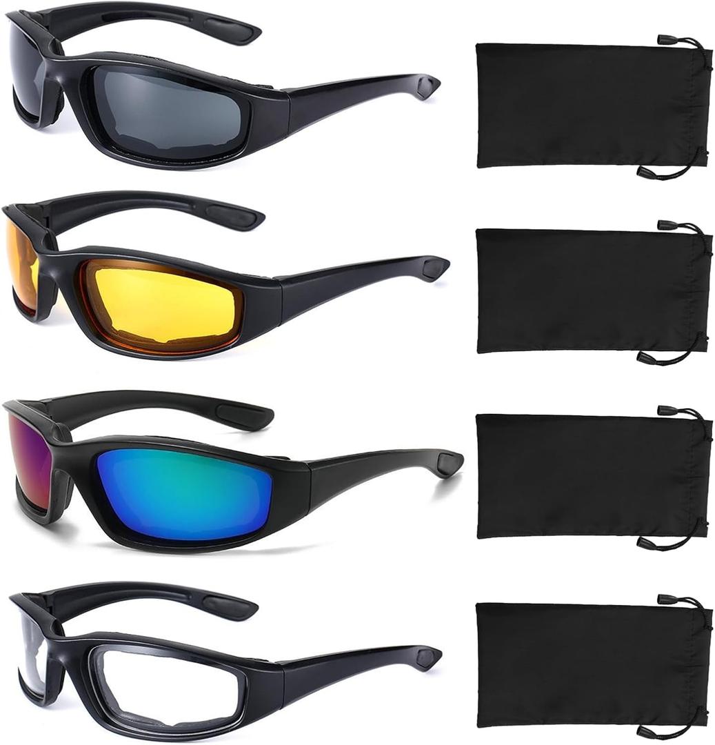 4 Pair Motorcycle Glasses Riding Glasses UV Protection Windproof And Dustproof Motorcycle Goggles Foam Cushion Eyeglasses Suitable For Outdoor Sports Motorcycle Riding