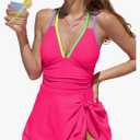 popvil One Piece Swimsuit Women Tummy Control Swim Dress Suits for Women 2025 Sexy Tie Back Bathing Suit Skirt M