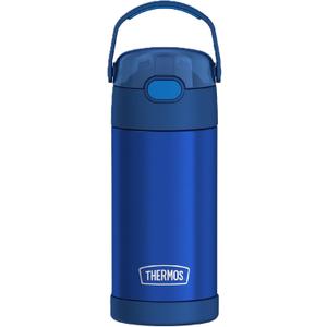 THERMOS FUNTAINER 12 Ounce Stainless Steel Vacuum Insulated Kids Straw Bottle, Blue (Navy)
