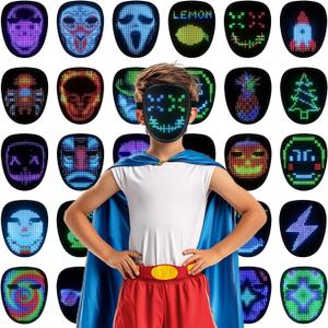 Envyvip Rechargeable LED Mask for Teen Boys & Girls, Gesture Control Halloween Costume Mask Kids Birthday Gifts, 30 Static + 40 Dynamic Cool Images