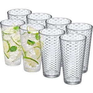 Amazing Abby - Snowflake - 24-Ounce Plastic Tumblers (Set of 8), Clear Reusable Plastic Cups, Stackable, BPA-Free, Shatter-Proof, Dishwasher-Safe
