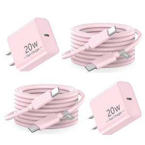 Pink Car Accessories USB C Cable 17 iPhone Charger Fast Charging 6ft 20w USB-C Power Adapter iPhone 16 Pro Max Charger Cord For iPhone 17 Air 15 Plus 16e, iPad Air, Galaxy Z Flip 7 Z Fold S25 [2-Pack]