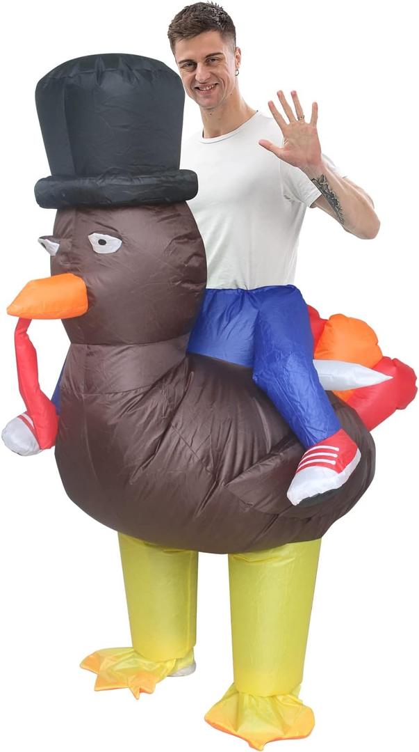 IHGYT Riding Turkey Inflatable Thanksgiving Day Costume Funny Blow up Cosplay Suit Adult Halloween Dress Up