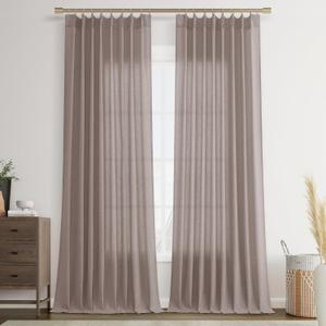 Joywell Linen Pinch Pleated Window Curtains 102 Inch Long,Back Tab Clip Rings Semi Sheer Light Filtering Drapes with Hooks for Bedroom Living Room Decor,W50 x L102,Dark Apricot,2 Panels Set