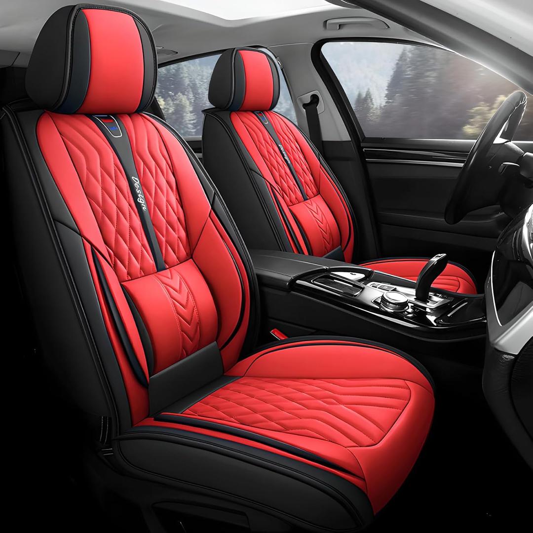 Nappa Leather Car Seat Covers - Full Set 5-Piece Waterproof Seat Cover Universal Fit for Most Cars SUVs Trucks Front Rear Protectors