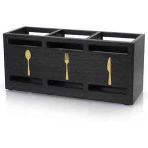 Ayiaren Wooden Cutlery Silverware Holder Flatware Utensil Caddy Black Utensil Holder for Kitchen Counter Wood Silverware Caddy Organizer for Table Countertop Spoon Knife and Fork Holder for Parties