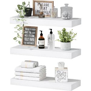 QEEIG Floating Shelves for Wall Bathroom Shelf Bedroom Kitchen Living Room Hanging Book Shelves Small Farmhouse Decor 16 inch Set of 3, White (015W3)