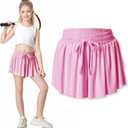 Two Inches Extended Butterfly Shorts Girls Flowy Shorts, 2-in-1 Youth Girls Athletic for Fitness, Running, Sports (Pink, XL)