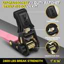 4Pcs Ratchet Tie Down Straps Kit for 2400lb Break Strength | 1 x 16FT Tie Down Straps with Soft Loop Tie-Downs & Safety S Hook - Cargo Strap Tie Down for Trucks, Motorcycle, Moving, Appliances - Pink