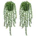 LOYWREE 2 Pack Lifelike Artificial String of Pearls Plant - Faux Hanging Succulent with Black Pot, Realistic Trailing Fake Plant for Indoor Outdoor Shelf Desk Window Sill Home Garden Office Decor
