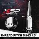 KSP M14X1.5 Spike Lug Nuts, 32PCS Chrome 14mmx1.5 Wheel Spiked Lug Nut for Silverado Sierra 1500 2500 3500 F150 F250 F350, 19mm Hex Closed End Nut with 1 Socket for Aftermarket Wheel