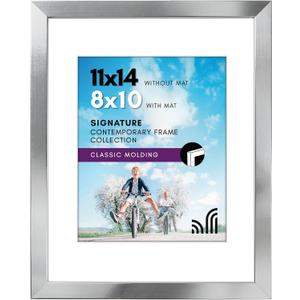 Americanflat 11x14 Picture Frame in Silver - Displays 8x10 With Mat and 11x14 Without Mat - Composite Wood with Polished Glass - Horizontal and Vertical Formats for Wall