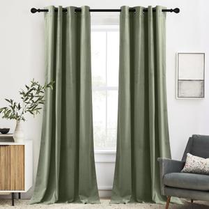 RYB HOME Sage Green Velvet Curtains for Living Room, 90 inches Long Rustproof Grommet Window Drapes Energy Efficient Curtains for Bedroom Home Office, W52 x L90 inch, 2 Panels (52"W x 90"L (Pack of 2))