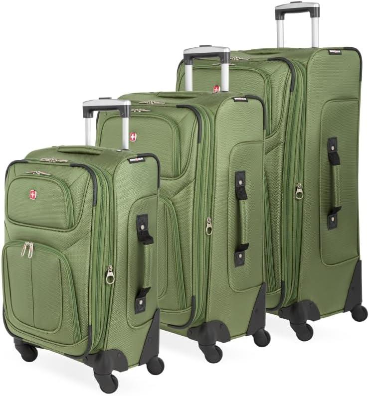 SWISSGEAR Sion Softside Expandable Spinner Luggage Durable Lightweight Travel Suitcase, Evergreen, 1- Piece Set (29)