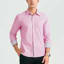 HISDERN Mens Dress Shirts Long Sleeve Button Down Casual Shirts for Men Inner Contrast Formal Business Tuxedo Wedding Shirt (Pink)