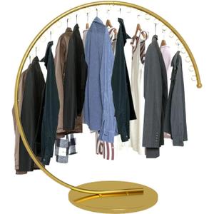 Heavy Duty Portable Clothing Rack, Commercial Grade Metal Garment Rack with Stable Base for Hanging Clothes, C-Style Round Rack for Retail Boutiques and Clothing Displays (Gold, 150CM)