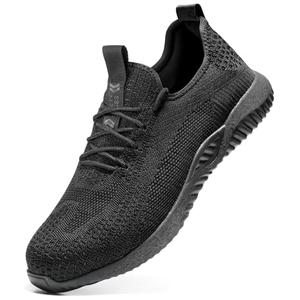 Furuian Steel Toe Shoes for Men Women Comfortable Non Slip Men's Safety Steel Toe Sneakers Industrial Warehouse Contstruction Work Shoes for Men All Black 7.5 (38)