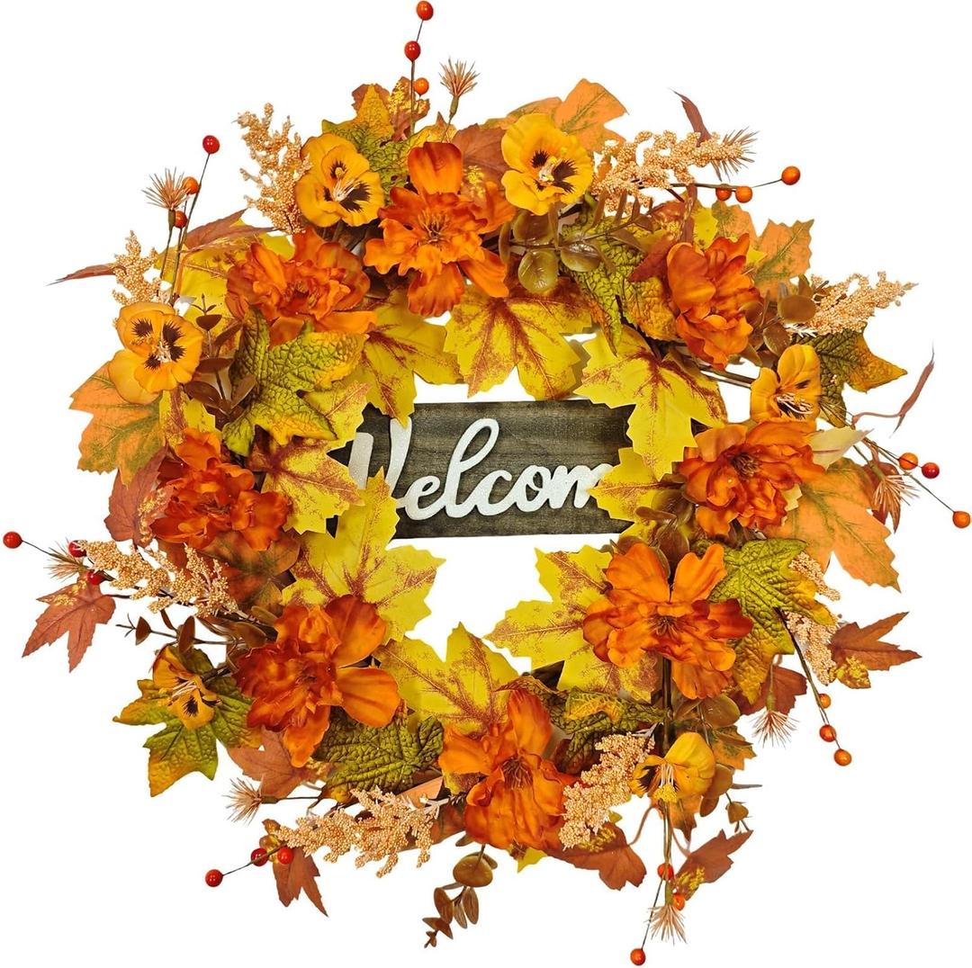 Large Fall Wreaths for Front Door Artificial Autumn Peonies Hydrangea Outdoor Wreaths Thanksgiving Mixed Leaves Wreath for Harvest Farmhouse Festival Decorations Indoor and Outdoor