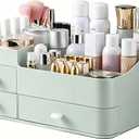 Makeup Organizer with Drawers, Bathroom Counter Organizer, Plastic Cosmetic Display Case, Large Skincare Storage for Vanity Countertop, Ideal for Bedroom Dresser top and Desktop (Fresh Green)