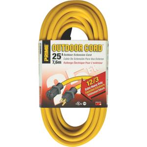 Prime EC500825 25-Foot 12/3 SJTW Jobsite Outdoor Extension Cord, Yellow