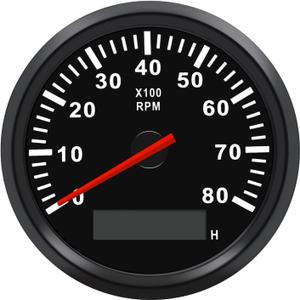 Geloo 85MM Boat RPM Tachometer - Waterproof Outboard Tachometer 0-8000RPM Tacho Meter for Car Truck Marine Diesel Gasoline Engine RPM Tacho Gauge 9-32V with LCD Hourmeter Red Backlight