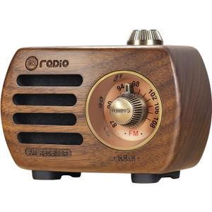PRUNUS Wood Retro FM Radio Bluetooth Mini Portable Wooden Old Vintage Radio Speaker, Rechargeable Battery Operated, Strong Bass Enhancement, Loud Volume, Support AUX in (Walnut) R-818 (Brown)