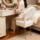 ACEQLYT New Upgrade Small Vanity Chair with Storage and Folding Back, White Vanity Stool wiht Ergonomic Backrest and Metal Legs, Furry Padded Ottoman for Makeup Room, Bedroom