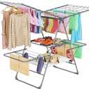 Clothes Drying Rack, Foldable 2-Level Laundry Racks for Drying Clothes Rack, Stainless Steel Drying Rack Clothing Collapsible for Indoor Outdoor, with Height-Adjustable Wings,33 Drying Rails, Gray