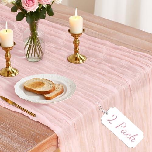 Pink Cheesecloth Table Runner, 10Ft Boho Gauze Cheese Cloth Table Runners for Wedding, Party, Dinner, Baby Shower, 120 Inches Long Table Runner for Valentine's Day, Easter, Mother's Day Decor