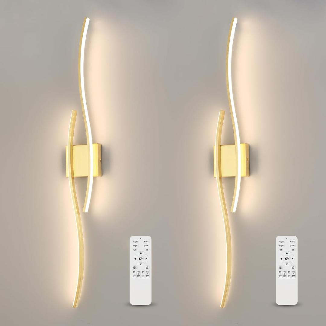 Modern LED Wall Sconce Set of Two with Remote Control, 40" Dimmable Wall Sconces Lighting Set of 2, Gold Wall Light with Timer, LED Wall Lamp Indoor for Bathroom Living Room Bedroom Corridor (Hard wired)