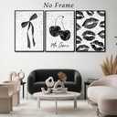 3Pcs Fashion Black White Lips And Cherry Canvas Wall Art Vintage Girl Funky Aesthetic Bow Wall Decor Ma Cherie Dark Coquette Posters Prints for Neutral Preppy Apartment Girl Room12x16in Unframed (poster, 12x16inx3pcs)