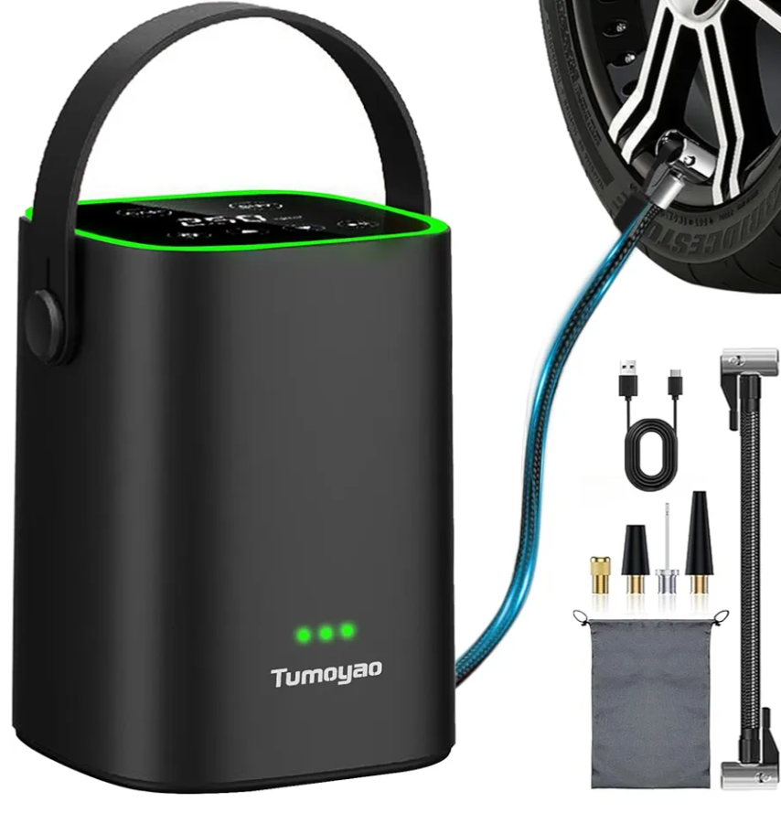 Tire Inflator Portable Air Compressor, 150PSI Compact Air Pump for Car Tires, Bicycle, Motorcycle, Ball - Rechargeable Tire Inflator with Pressure Gauge