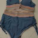 Blooming Jelly Women High Waisted Bikini Sets Tummy Control Swimsuits Color Block Two Piece Drawstring Bathing Suit (Medium, Haze Blue)
