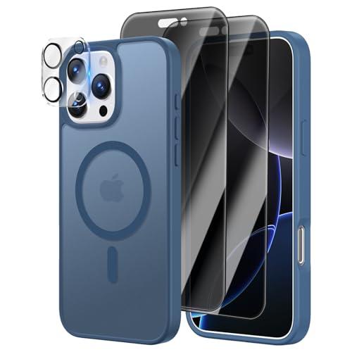[4 in 1] Magnetic for iPhone 16 Pro Case, 2 Pics Privacy Screen Protectors and 1 Pic Camera Protector, Fit for MagSafe, Military Shockproof Translucent Matte 16 Pro Phone Case 6.3", Dark Blue